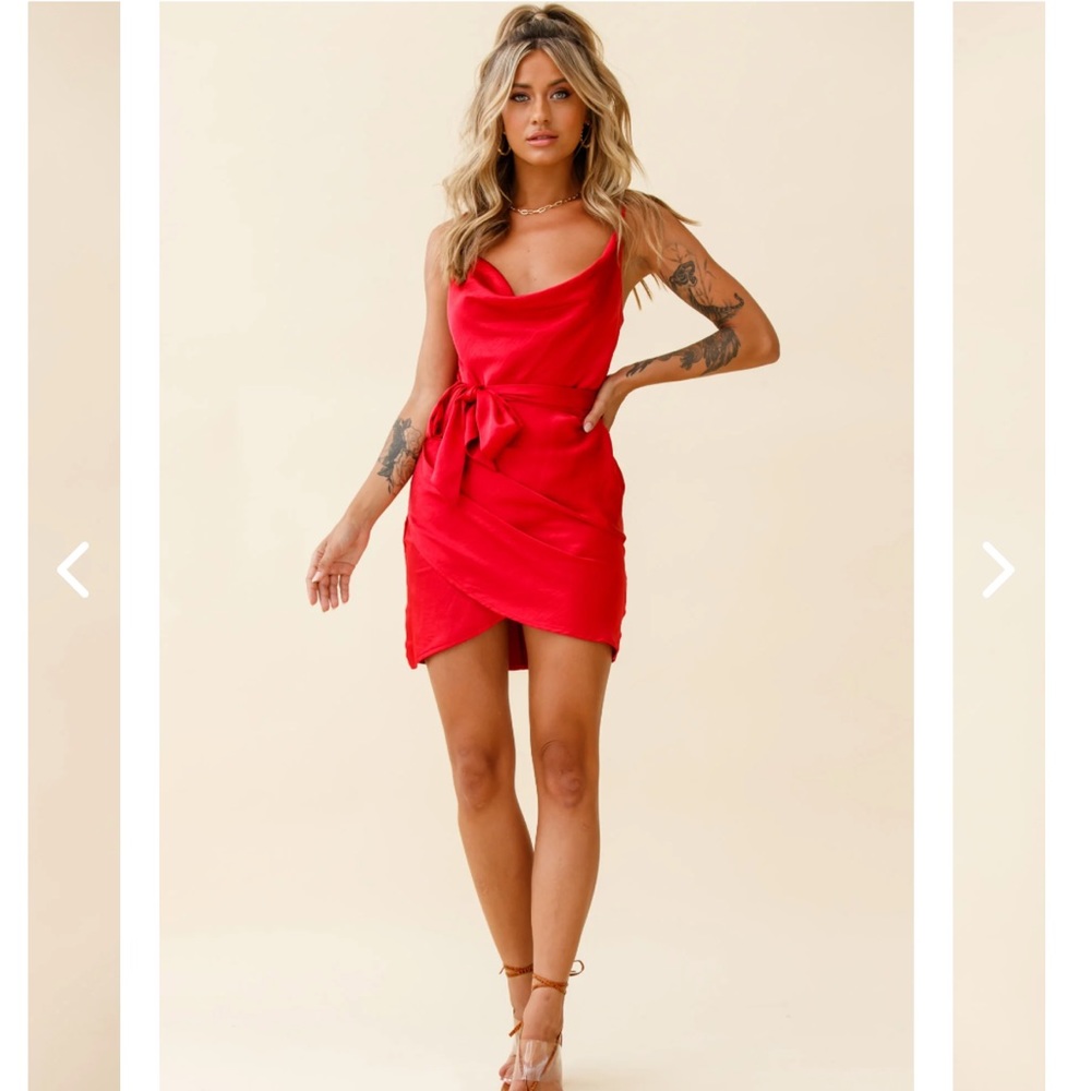 Selfie Leslie Bebe Satin Cowl Neck Wrap Dress (S)